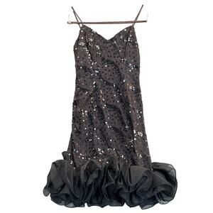 Loralie Vintage Black Sequin Spaghetti Strap Ruffle Hem Prom Dress Women 6